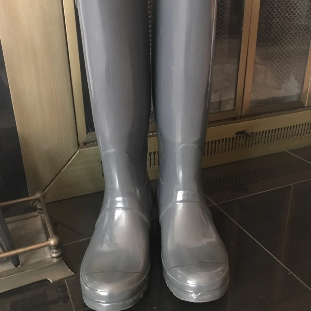 HUNTER Women Original Glossy Dark Grey Rubber Tall Rain Boots US 7M - Picture 3 of 7